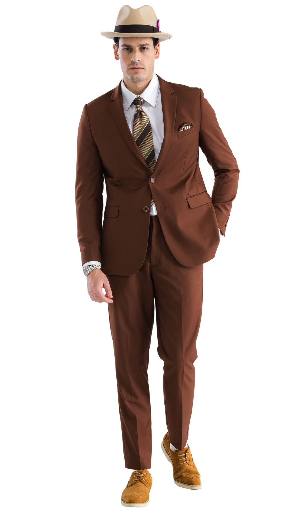 Oslo Brown Slim Fit Notch Lapel 2 Piece Suit-2