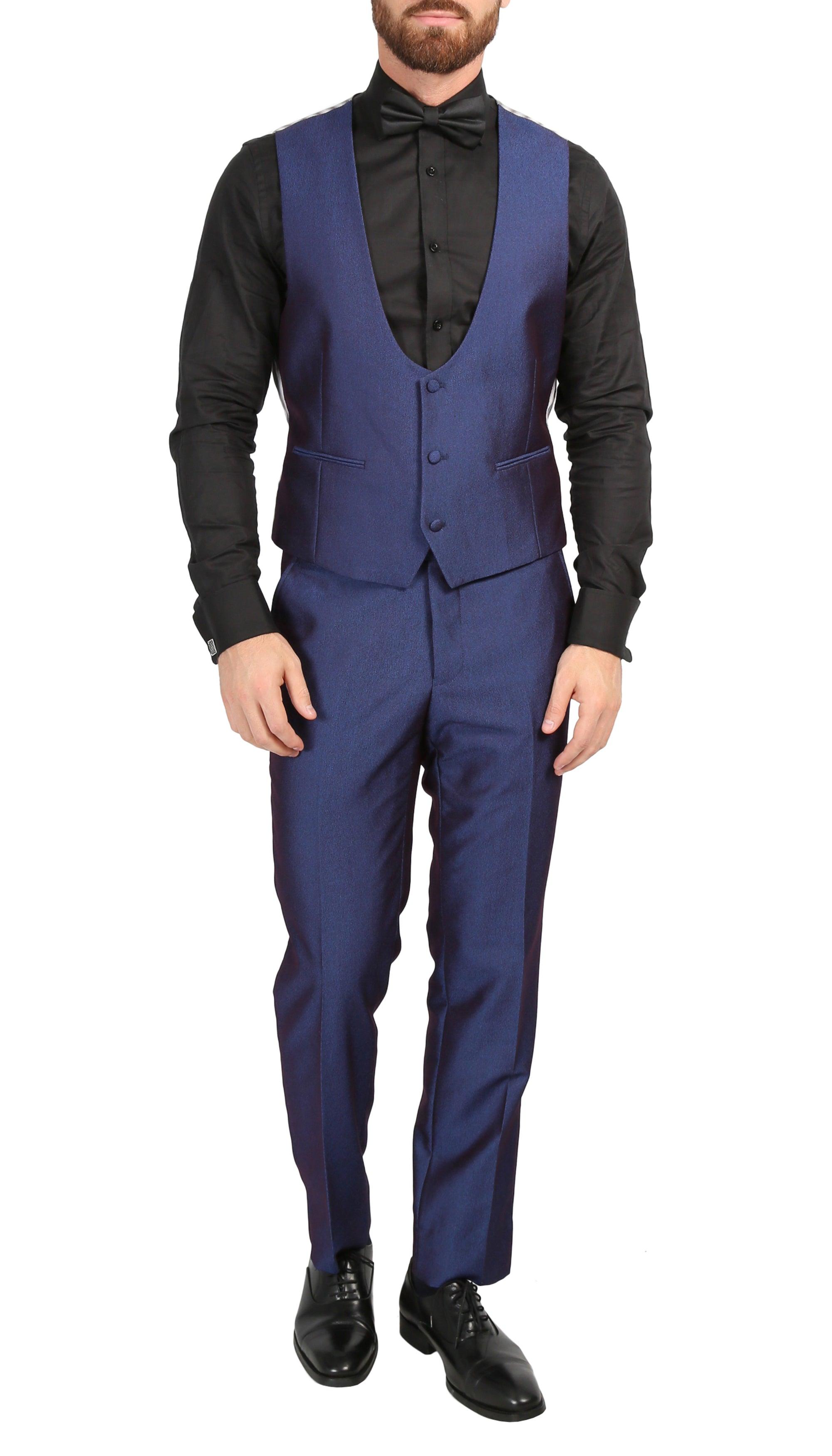 Ferrecci Men's Daxson Navy Slim Fit Shawl Collar 3pc Tuxedo-3